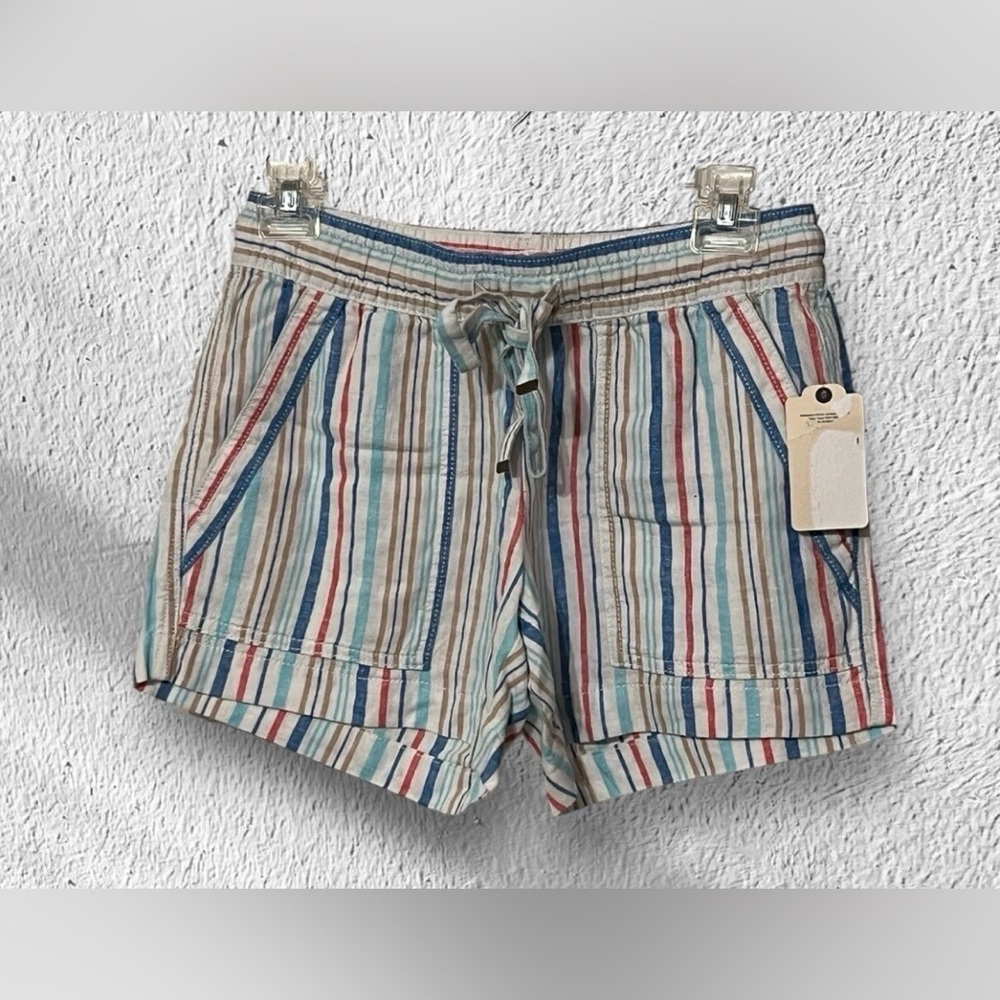 NWT St John’s Bay Women’s Striped Shorts Size XS Linen Blend‎ Pockets Drawstring